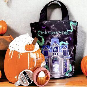 Bath & Body Works Pumpkin Latte Cosmetic Clutch Bag + Tote + Car Vent Clip/Scent